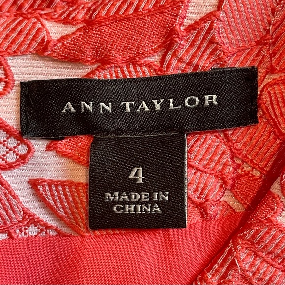 *Ann Taylor Sz 4 Sleeveless Apricot/Orange and White Lace Look Sheath Dress - Picture 2 of 12